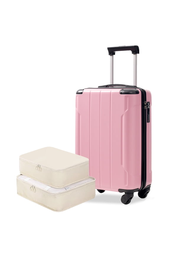 20-Inch Hardshell Carry-On Luggage, Lightweight Durable ABS Suitcase with Spinner Wheels, Built-in TSA Lock, 2 Packing Cubes, Pink