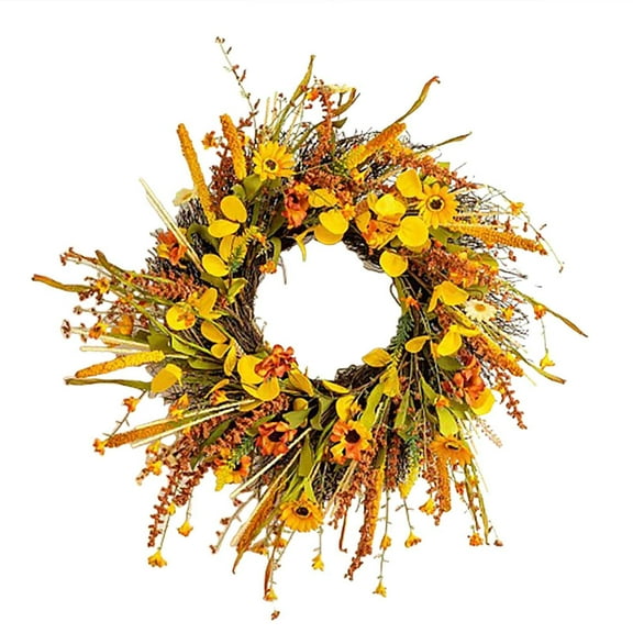 20 Inch Harvest Wreath for Front Door with Yellow Orange Daisies, Rustic Autumn Wreath for Outside Porch Wall Decor, Farmhouse Fall Floral Wreath for Thanksgiving Indoor Outdoor Decoration