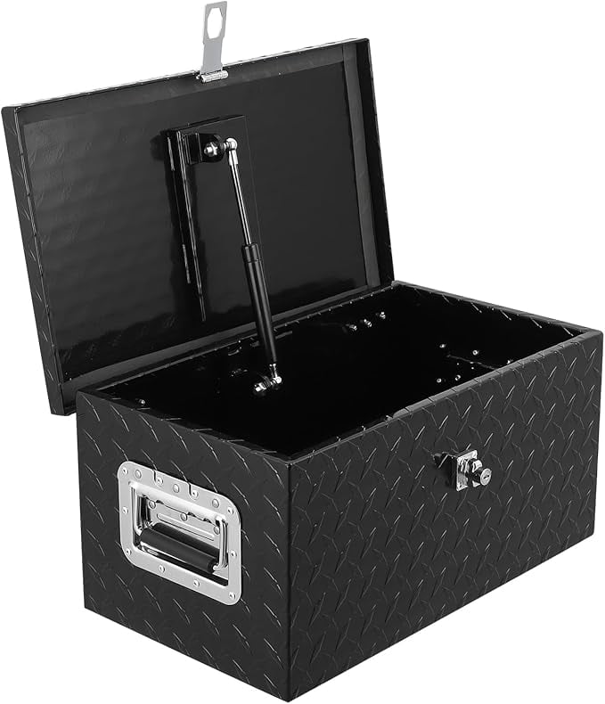 20 Inch Heavy Duty Aluminum Diamond Plate Tool Box Pick Up Truck Bed RV Trailer Toolbox Waterproof Square Storage Organizer with Side Handle, Lock and Keys -20"x 12"x 10", Black