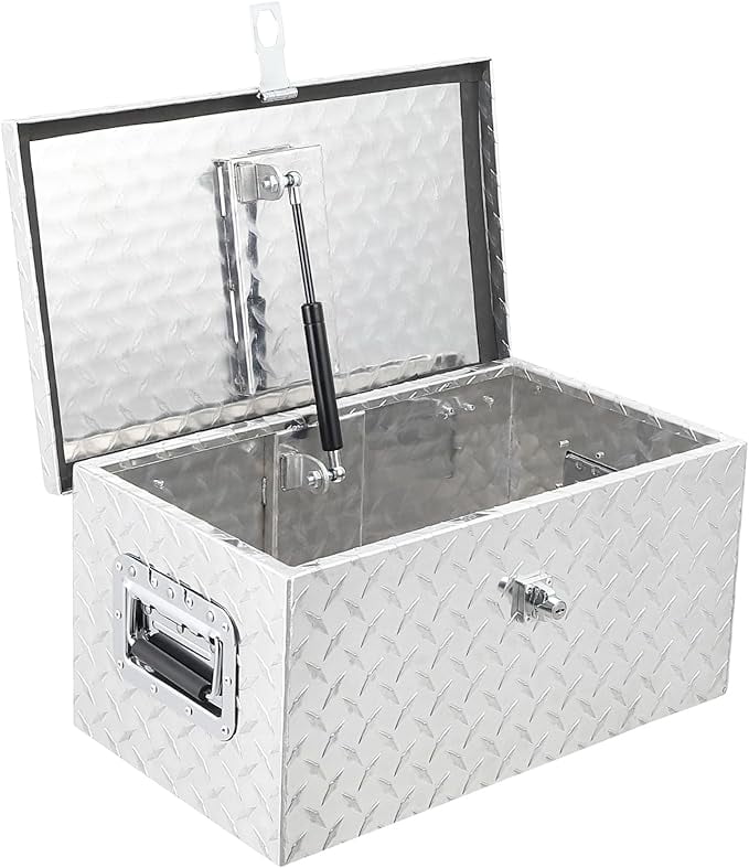 20 Inch Heavy Duty Aluminum Diamond Plate Tool Box Pick Up Truck Bed RV Trailer Toolbox Waterproof Square Storage Organizer with Side Handle, Lock and Keys -20"x 12"x 10", Silver