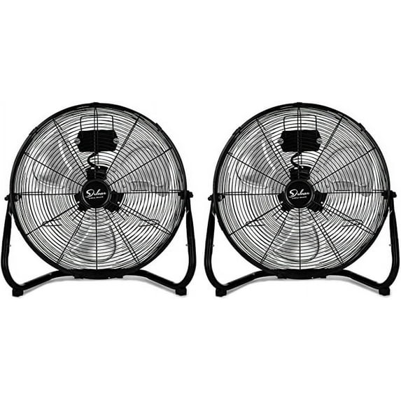 20 Inch Heavy Duty Metal Floor Fan, High Air Volume Indoor Fan, High Speed Electric Fan with 360°Tilt Head and 3 Speed Controller for Warehouse, Workshop, Factory and Basement, Black, 2 Pack
