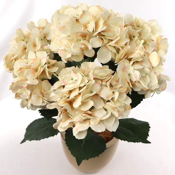 20-Inch Hydrangea Bush with 7 Heads Beige – Artificial Silk Flower Bouquet for Home, Wedding & Event Décor