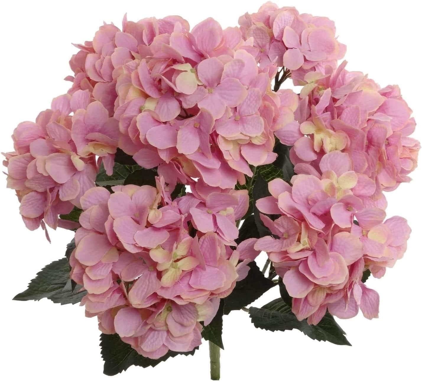 20-Inch Hydrangea Bush with 7 Heads Pink – Artificial Silk Flower Bouquet for Home, Wedding & Event Décor