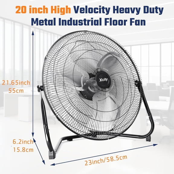 20 Inch Industrial Floor Fan with 4650 CFM Airflow, 3-Speed Adjustable Metal Construction for Warehouse Garage