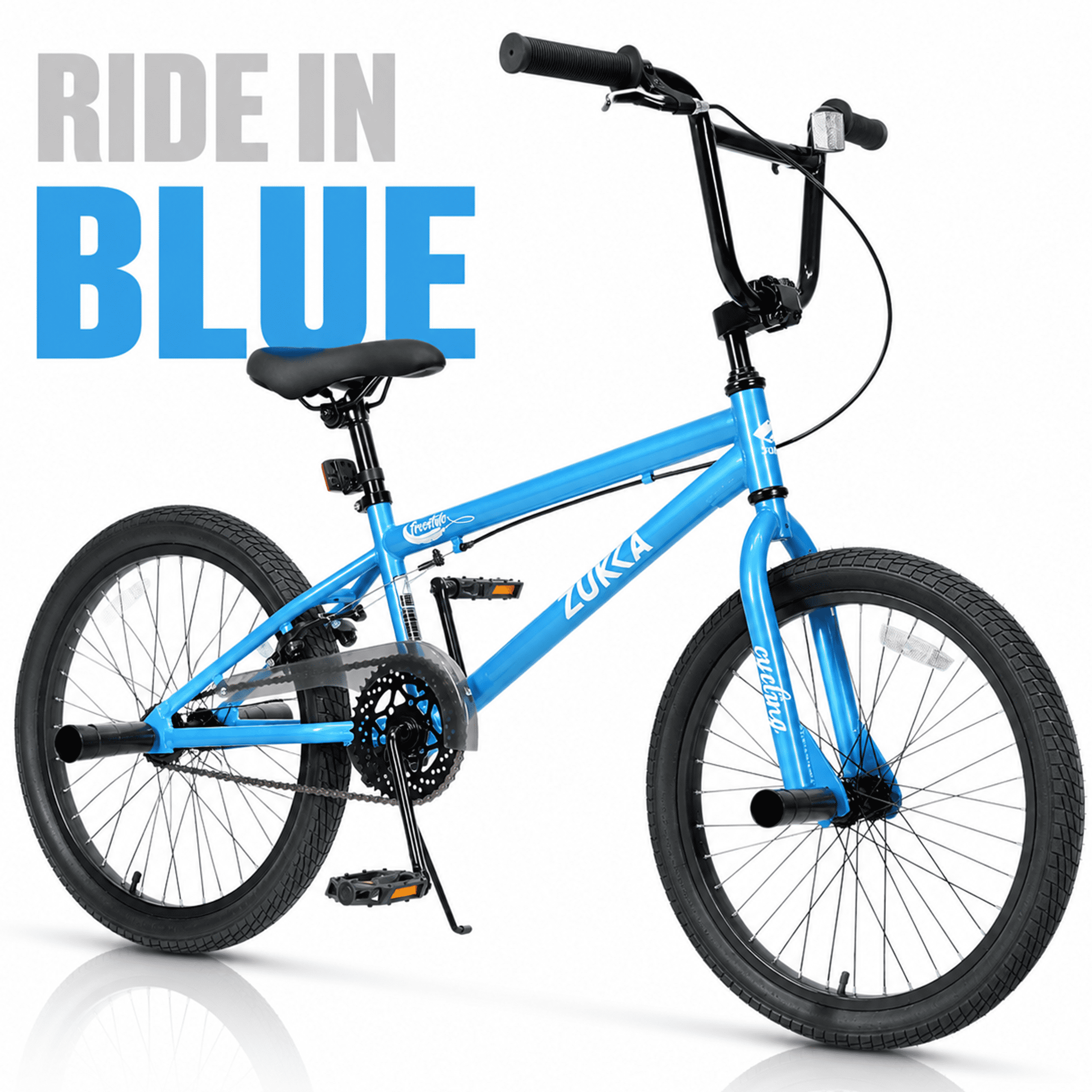 20 Inch Kids Bike Freestyle MTB Single Speed Bicycle for Boys Girls Age 7–10, Steel Frame, Rear Caliper Brake, Adjustable Seat, BMX Pegs, Outdoor Children Bicycle Blue