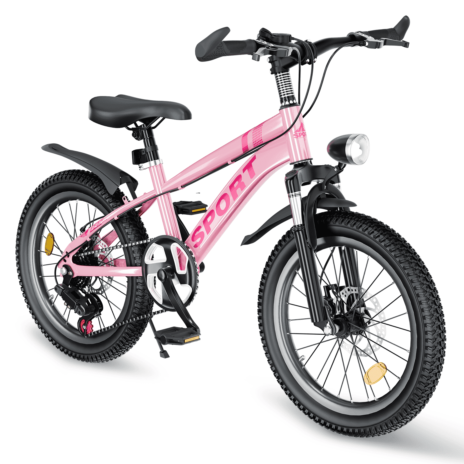 Holaki 20 Inch Kids Boys Girls Bike for 8-13 Years Old, Kids Bicycle Adjustable Seat with Basket, 7-Speed Gears, Dual Disc Brakes & Shock Absorber Front Fork for Birthday Gift,  Pink