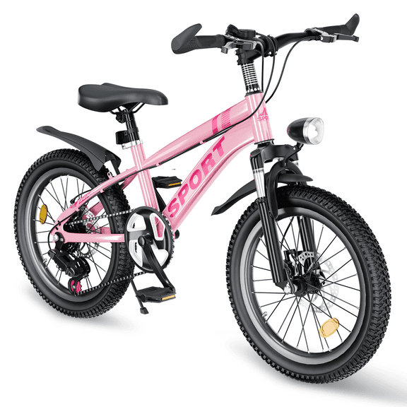 Holaki 20 Inch Kids Boys Girls Bike for 8-13 Years Old, Kids Bicycle Adjustable Seat with Basket, 7-Speed Gears, Dual Disc Brakes & Shock Absorber Front Fork for Birthday Gift,  Pink