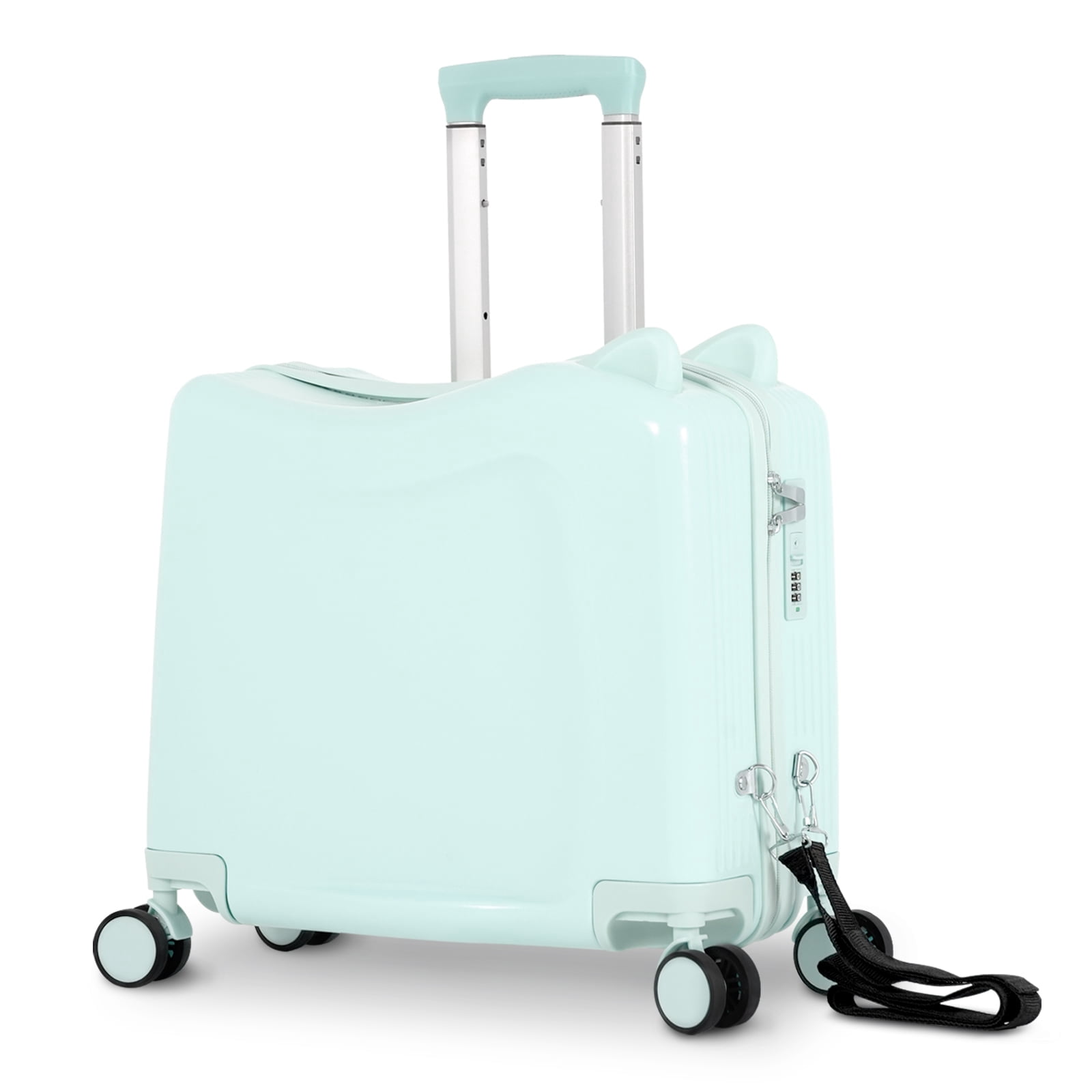 20 Inch Kids Ride-On Luggage with Spinner Wheels, Hard Shell Carry-On Suitcase with Strap, Mint Green