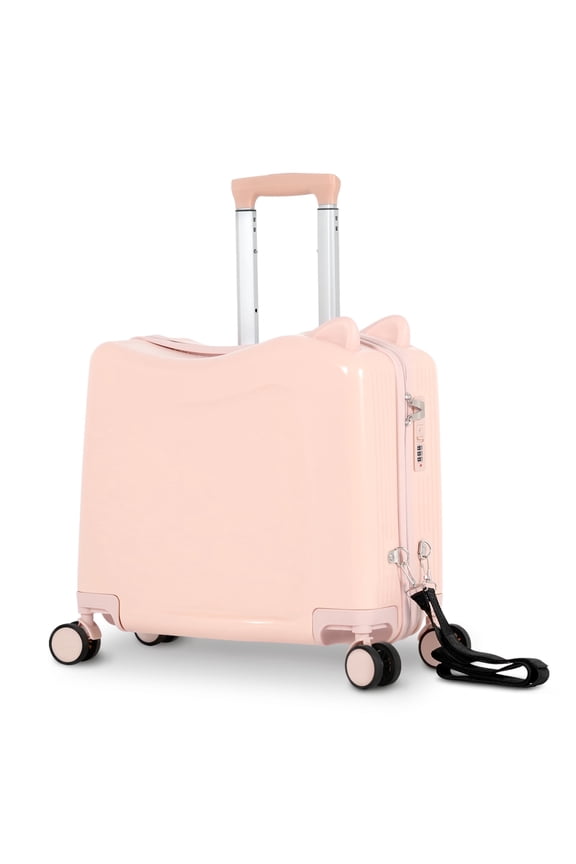 20 Inch Kids Ride-On Luggage with Spinner Wheels, Hard Shell Carry-On Suitcase with Strap, Pink