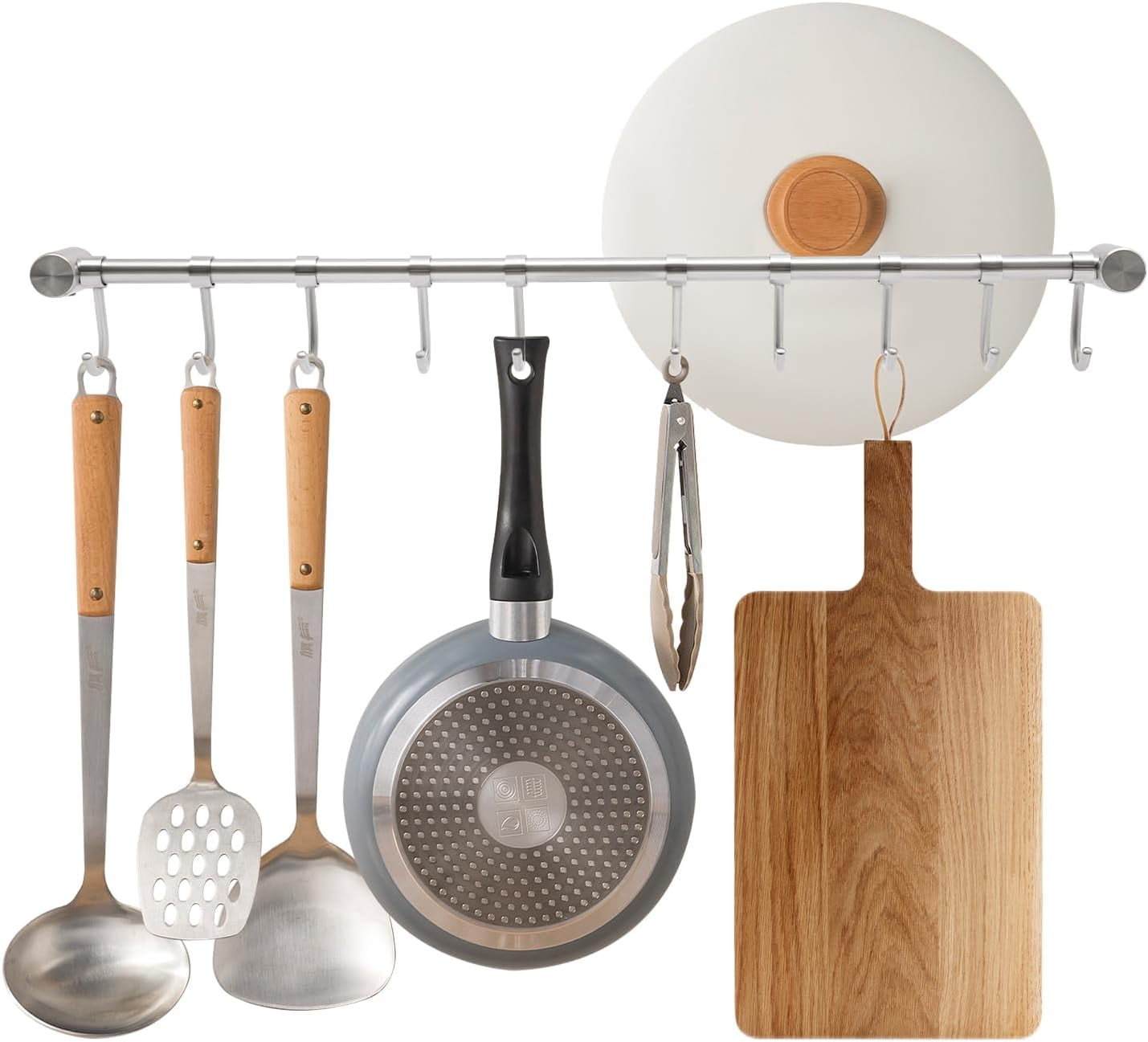 Spon Rack Kitchen 20 Inch Kitchen Hanging Racks 304 Stainless Steel Rail Utensil Storage ...