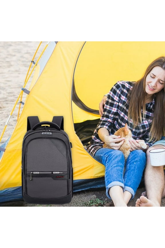 20 Inch Large Linen USB Laptop Rucksack, Adjustable Padded Mesh Backpack Fits 16 Inch Notebook, Gray