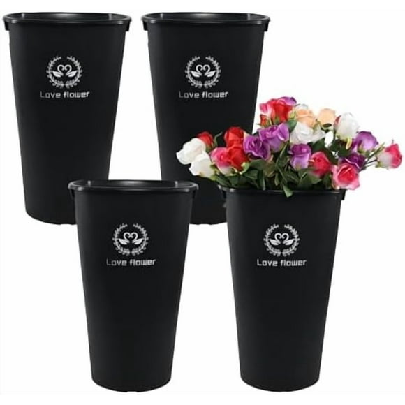 20 Inch Large Plastic Flower Buckets Vases for Cut Flowers, 4-Pack Tall Flower Display Buckets, Black
