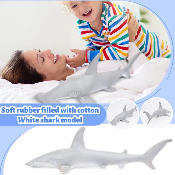 20-Inch Large Soft Vinyl Filled White Shark Model, Ocean Animal & Underwater Creature Figure - Super Size Soft Stuffed & Squishy Plush, Realistic Marine Creature Replica For ’