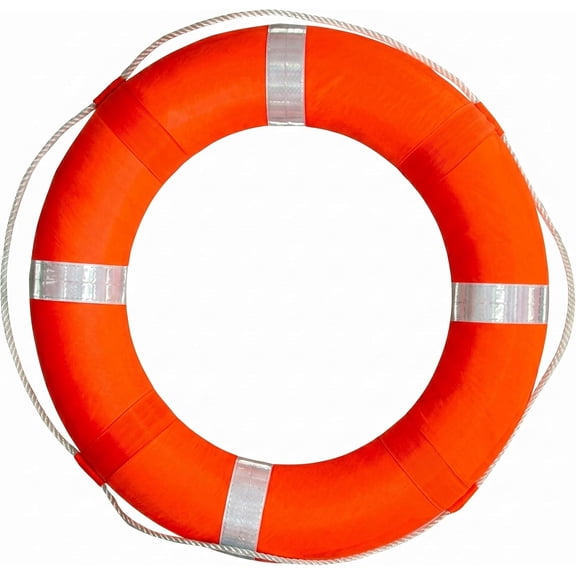 20 Inch Life Preserver Ring, No-Inflate Pool Safety Ring with Reflective Strips & Rope, EPE Foam Buoy for Pool Boat Wall Decor, Red-White