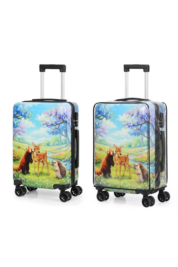 20 Inch Adult Little Deer Hybrid Carry-On Luggage with Protective Cover, Green