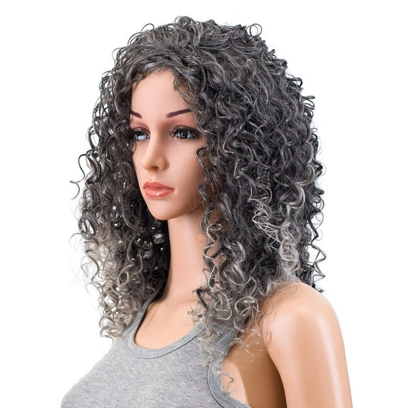 20-Inch Long Big Bouffant Curly Wigs for Women Synthetic Heat Resistant Fiber Hair Pieces with Wig Cap (Gray Mixed Highlights)