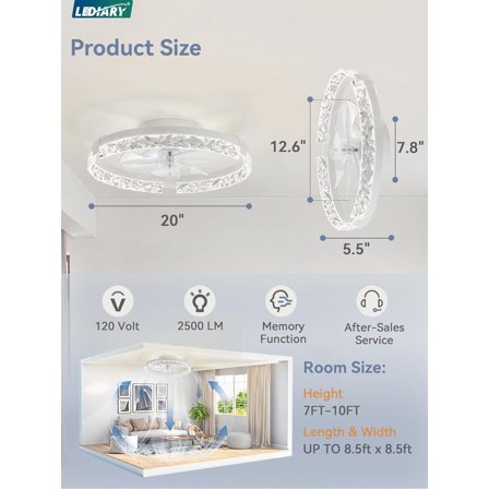 20 Inch Low Ceiling Fan with Light and Remote, Dimmable LED Fan Light for Bedroom