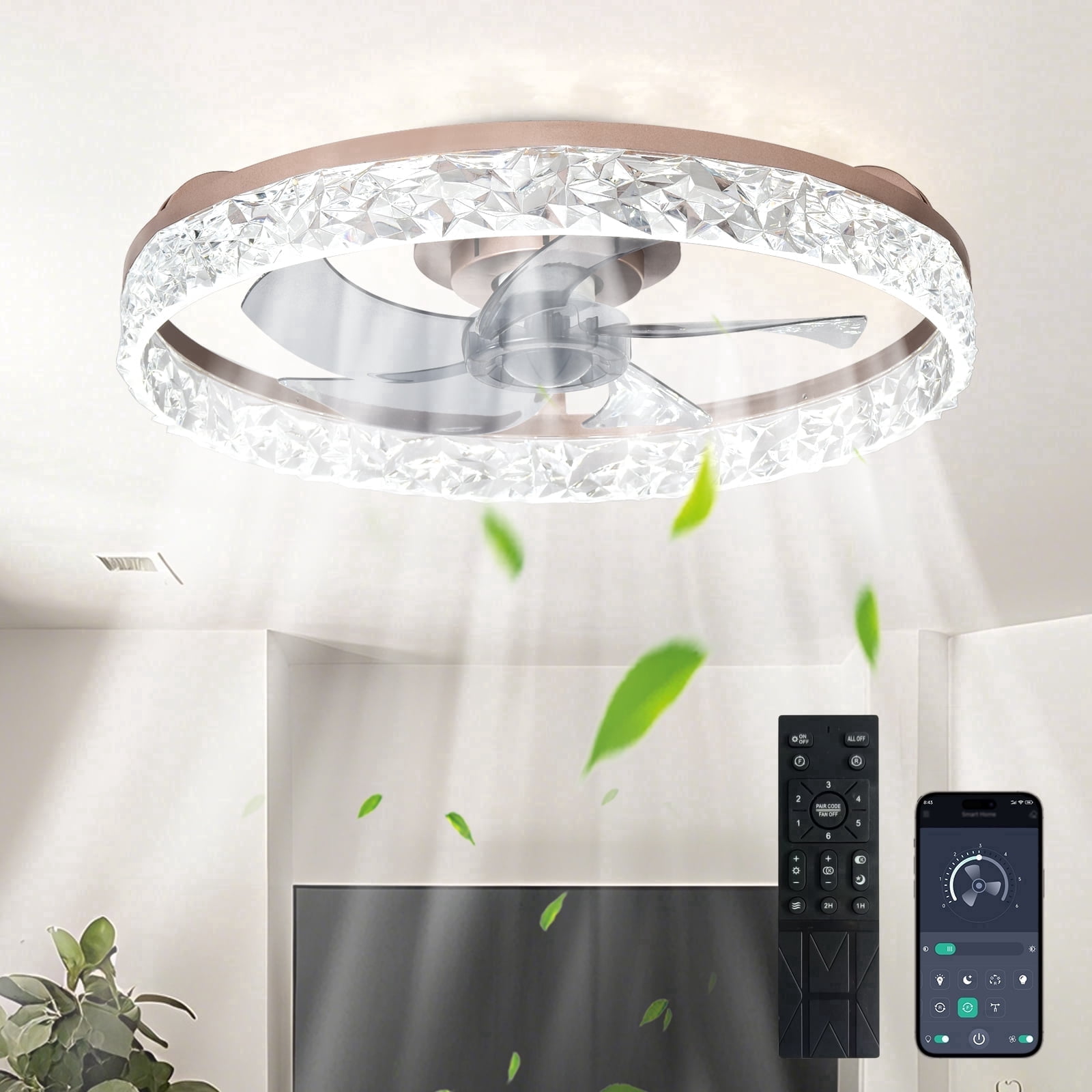 Depuley 20-Inch Low Profile Ceiling Fan with Light - Ultra-Quiet <30dB, App & Remote Control, Dimmable 3 CCT LED, Flush Mount for Bedroom，in Brown