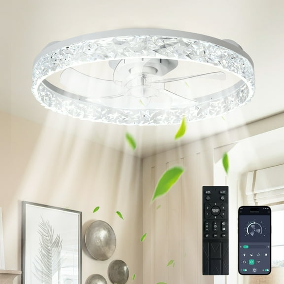 20-Inch Low Profile Ceiling Fan with Light - Ultra-Quiet <30dB, App & Remote Control, Dimmable 3 CCT LED, Flush Mount for Bedroom，in White