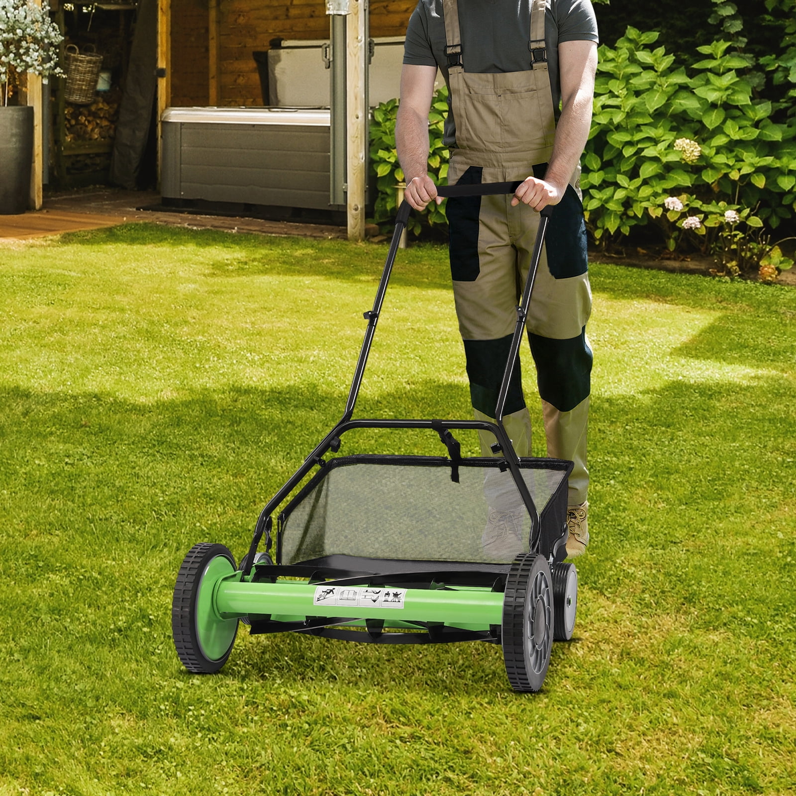 20 Inch Manual Reel Lawn Mower with Grass Catcher - 9-Gear Adjustable Push Mower 1.33-2.51" Cutting Height, Eco-Friendly Quiet Hand Powered Mower for Small-Medium Yards