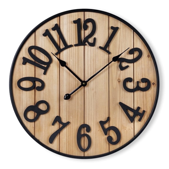Mee 2ou 20"Oversized Wall Clock,Silent Non‑Ticking,Battery Operated,Large Rustic Wood Decor for Bedroom,Living Room, Kitchen and Farmhouse-Arabic Numerals