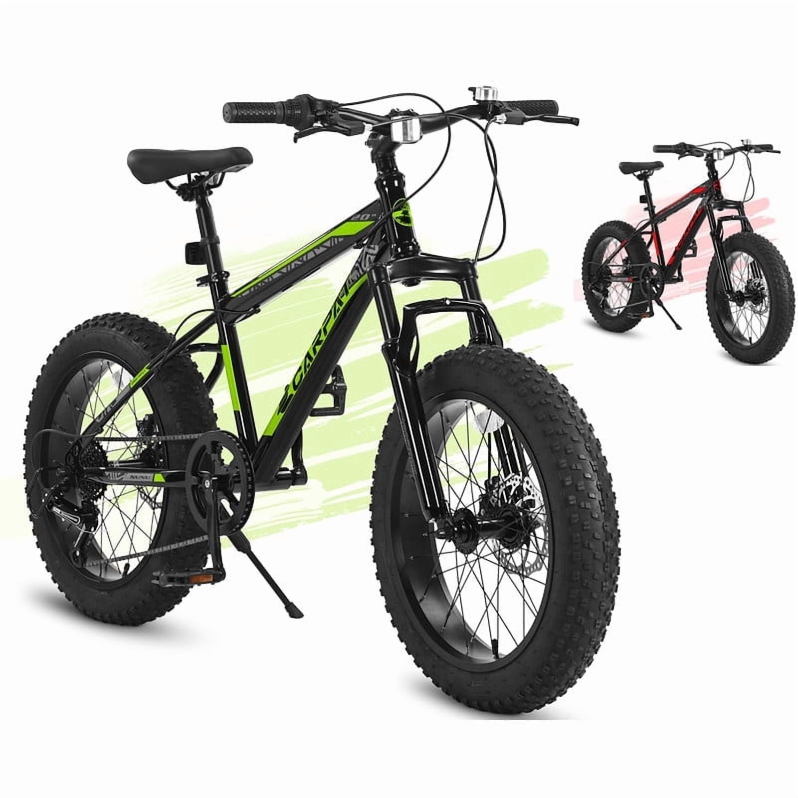 20 Inch Men-Lightweight Fat Tire Bike, High Carbon Steel Frame, Front Suspension, 7-Speed, Ideal for Snow and Off-Road Riding, Green