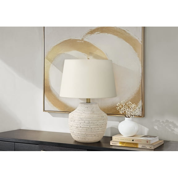 20-Inch Modern Cream Concrete Table Lamp with Ivory/Cream Shade