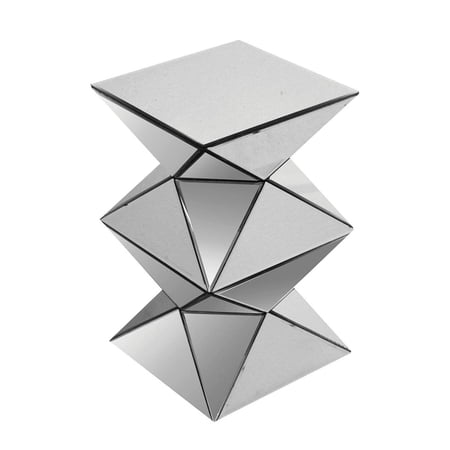 20 Inch Modern End Table Square Mirror Top Silver Geometric Pedestal Base - Saltoro Sherpi