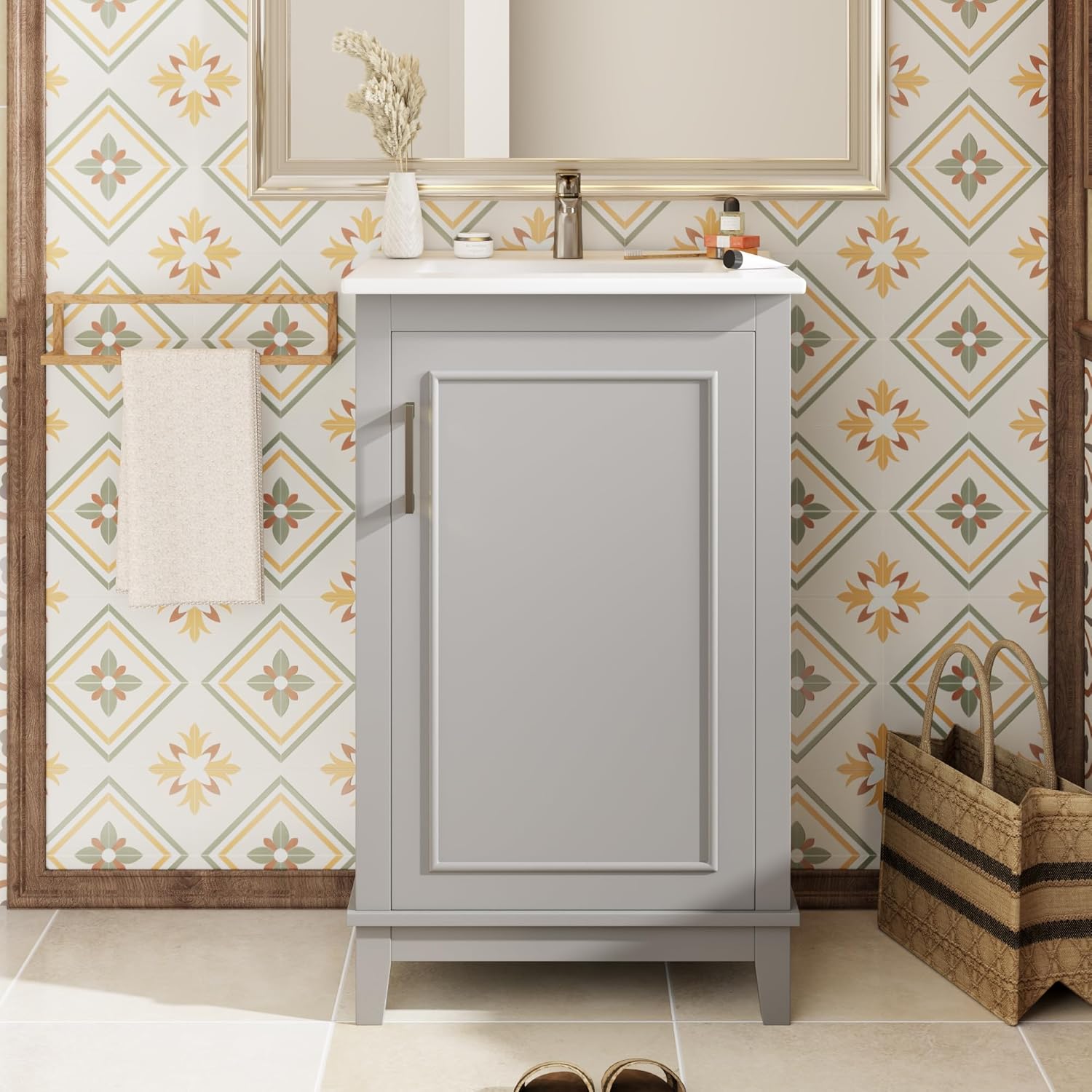20 Inch Modern Small Bathroom Vanity Cabinet with Ceramic Basin- 20 * ...