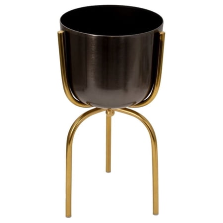 20 Inch Modern Style Planter, Round Bowl Like, Tripod Stand, Silver, Gold - Saltoro Sherpi