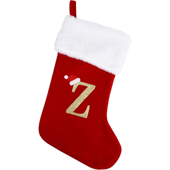 20 Inch Monogram Christmas Stocking with Letter, Large Super Soft Christmas Stockings Red Velvet with White Super Soft Plush Cuff for Christmas Xmas Tree Holiday Fireplace Family Decor Gifts