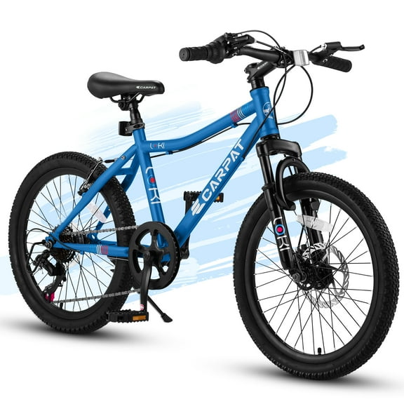 20 Inch Mountain Bike, 7 Speed ​​Steel Frame Suspension Fork Adventure Bicycle, Dual Brakes - Blue
