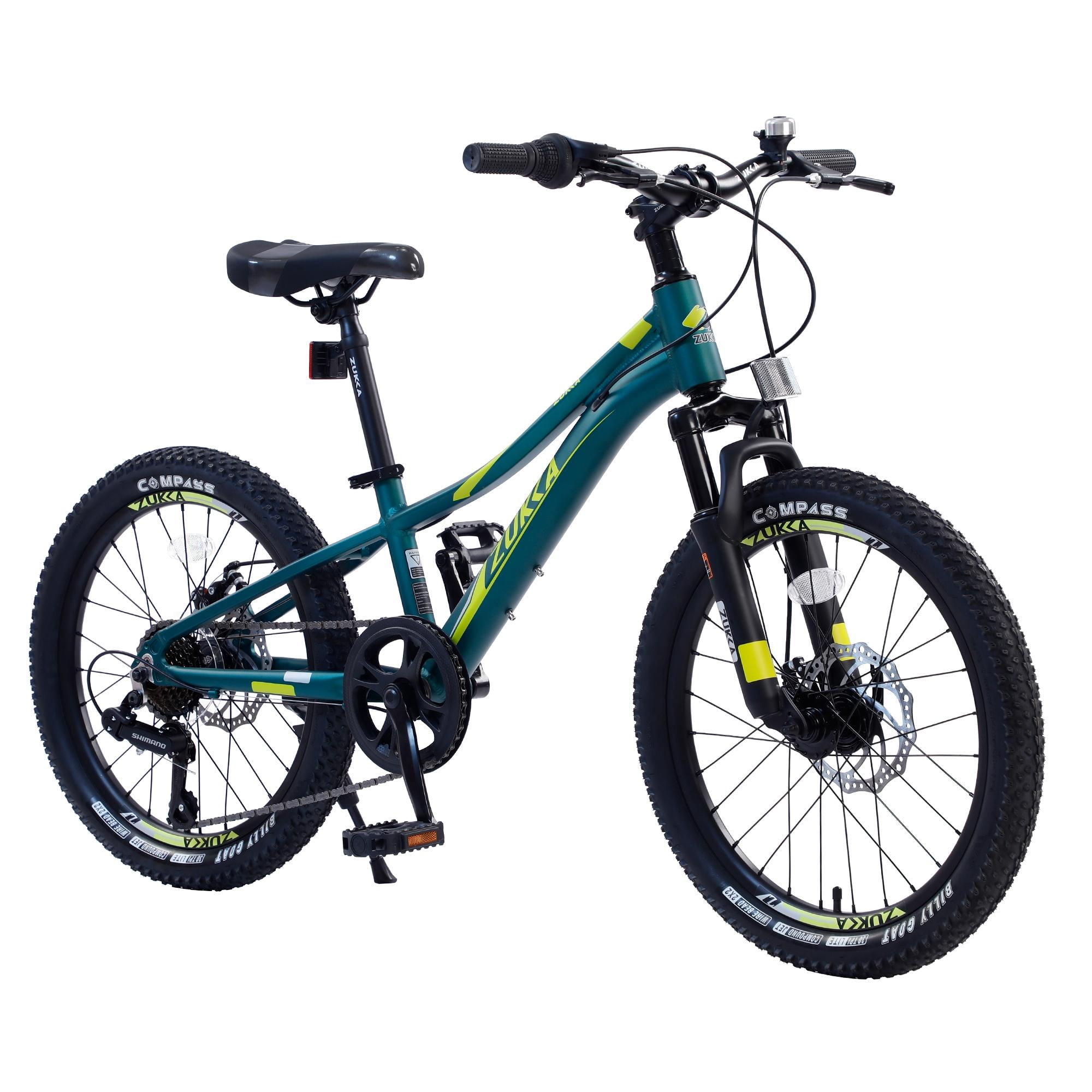 20 Inch Mountain Bike for for Boys Girls, Kids Bike with 7 Speed Shimano Drivetrain and Disc Brakes, Fat Tire Bicycles for Kids Ages 7-12 years old, Green