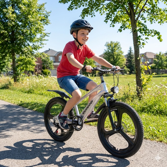 20 Inch Mountain Bike for for Boys and Girls Ages 8–12 ,7-Speed,Magnesium Alloy Frame & One-Piece Wheels,Silver