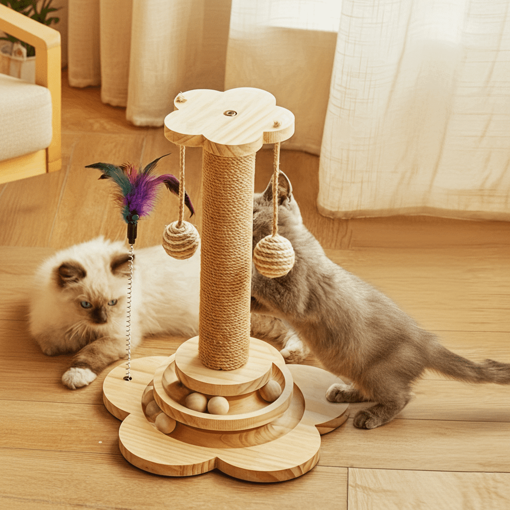20 Inch Multi-Level Scratching Post and Climbing Tower with Sisal Vertical Tree and Space-Saving Pet Furniture ,Khaki