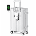 thumbnail image 1 of JaxSteam 20 inch Spinner Wheels USB Port Cup Holder Silver Hardside Carry-on Luggage, 1 of 8