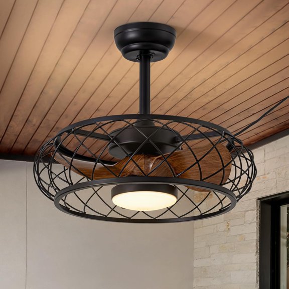 20 Inch Outdoor Ceiling Fan with Light, Wet Rated Gazebo Fan Remote APP Control Plug in for Pergola Black