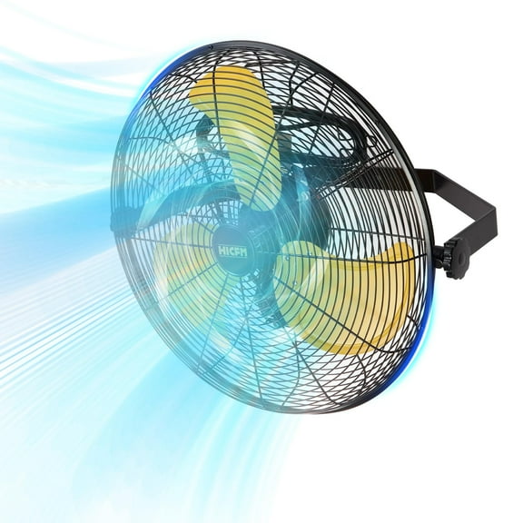 20-Inch Outdoor High Velocity Wall-Mounted Fan, 5100 CFM, Safety Yellow Blade, IP44 Enclosed Motor, Sealed Control Box, 9ft Cord & GFCI Plug, Weatherproof for Patio & Workstation Use - UL Listed
