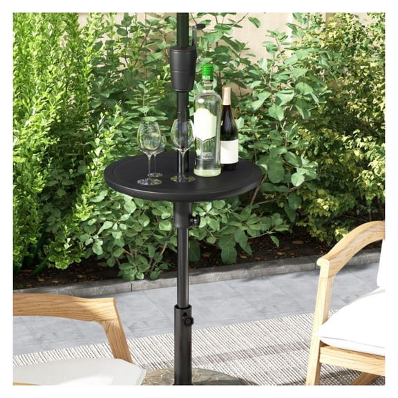 20 Inch Outdoor Umbrella Table - Adjustable Patio Side Table with 1.5" Pole Hole - PE Weatherproof Round Tray - Portable Beach Umbrella Stand