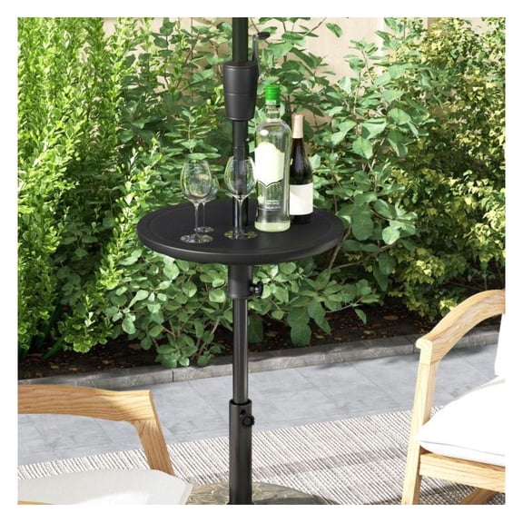 20 Inch Outdoor Umbrella Table with Hole - Adjustable Patio Side Table - PE Weatherproof Tray - 1.5" Pole - Beach Poolside Garden