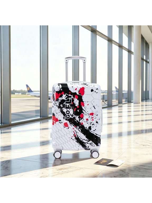 20 Inch PC Carry On Luggage Spinner Suitcase Printed Pattern Combination Lock White for Travel