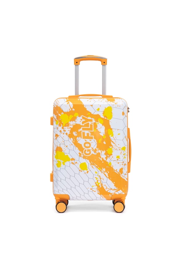 20 Inch PC Spinner Wheel Luggage, Carry on Suitcase, With Printed pattern and Combination Lock (Orange)
