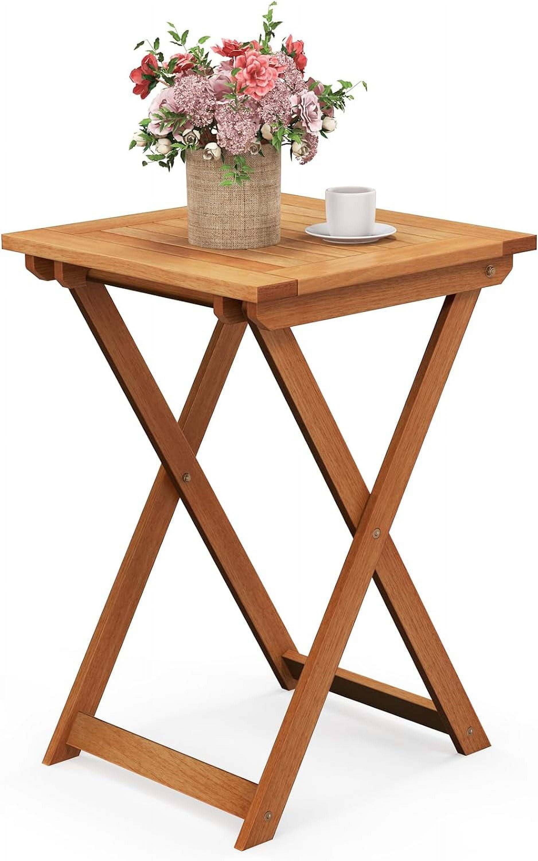 20 Inch Patio Outdoor Hardwood Bistro Table with Slatted Tabletop