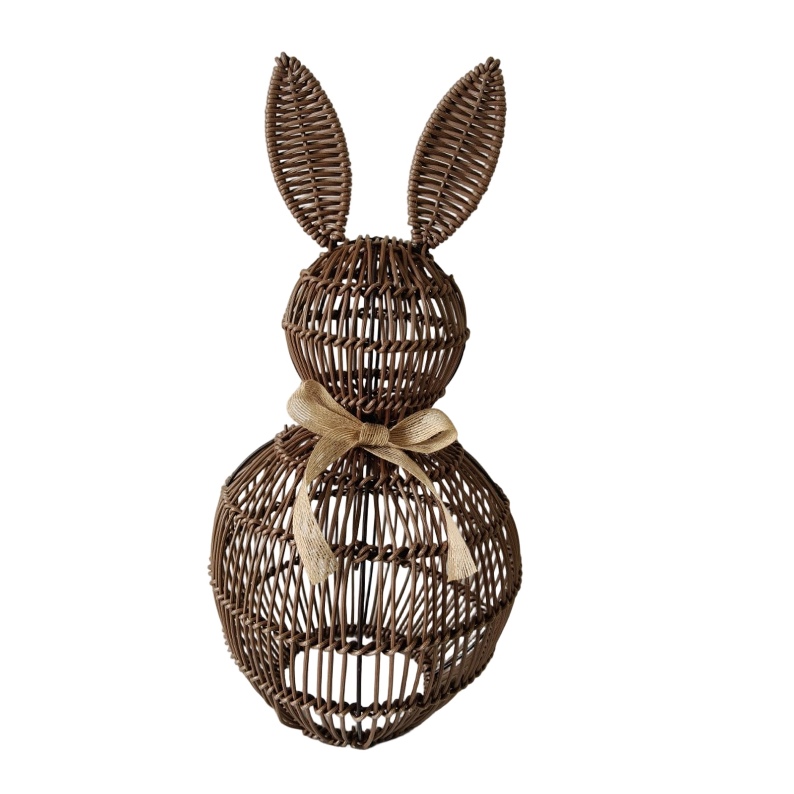 20 Inch Rattan Woven Easter Bunny Decor Outdoor, Large Bunny Topiary with Beige Bow Rabbit Statue Farmhouse Rabbit Easter Decorations for Home Porch Garden Spring Decor