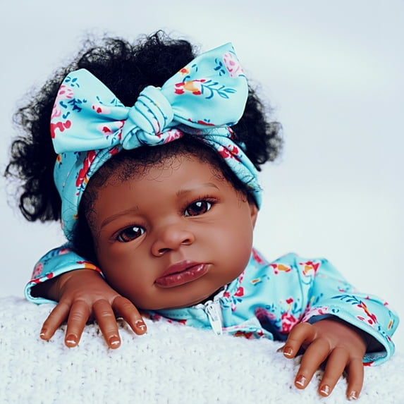20 Inch Realistic Black Reborn Doll - African American Soft Cloth Body Doll - Lifelike Handmade Art Doll Toy - Gift for Kids Age 3+