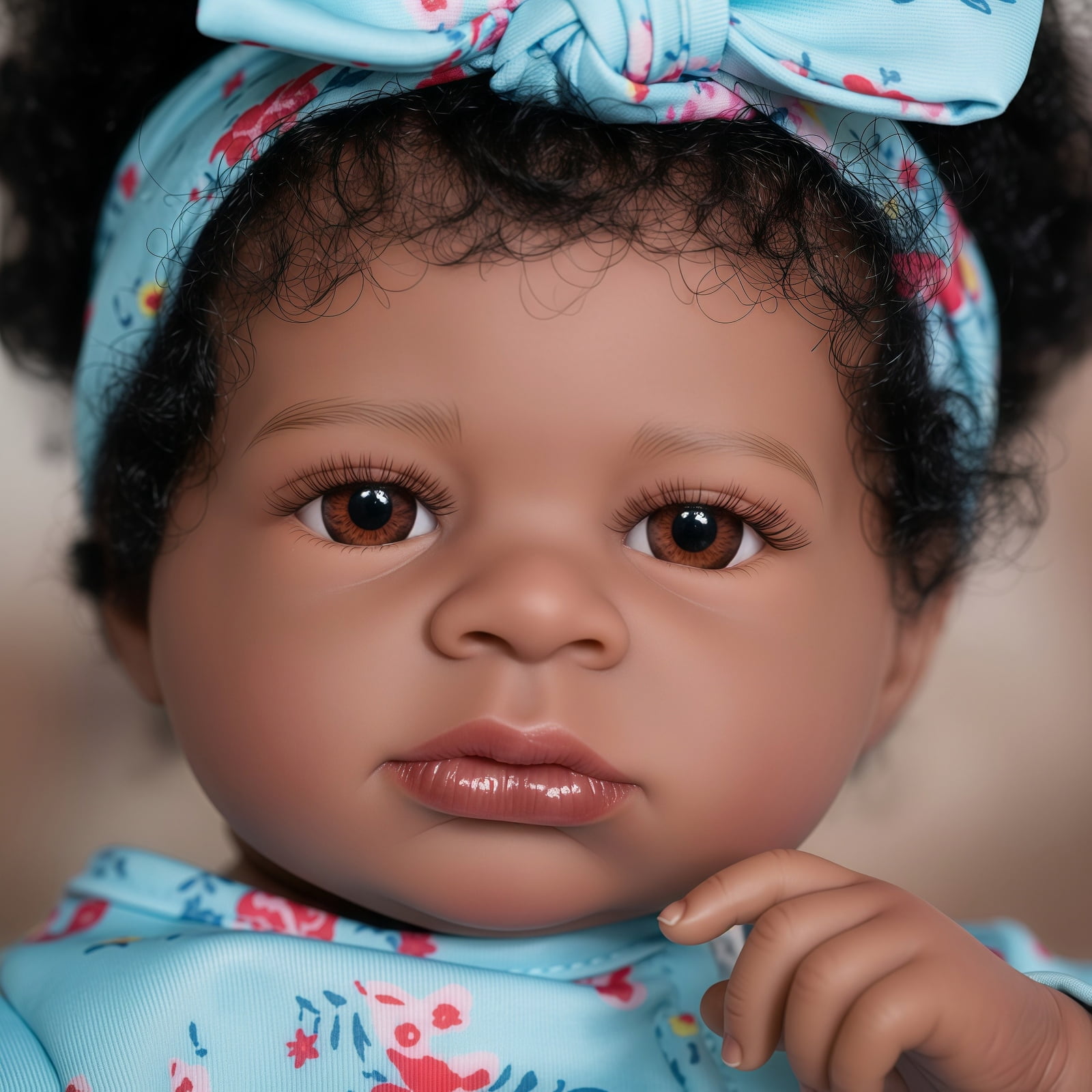 20 Inch Reborn Baby Doll Black Doll, Lifelike Baby Doll with Soft Cloth Body, Hand Rooted Curly Hair, Realistic African American Doll Toy for Kids Age 3+