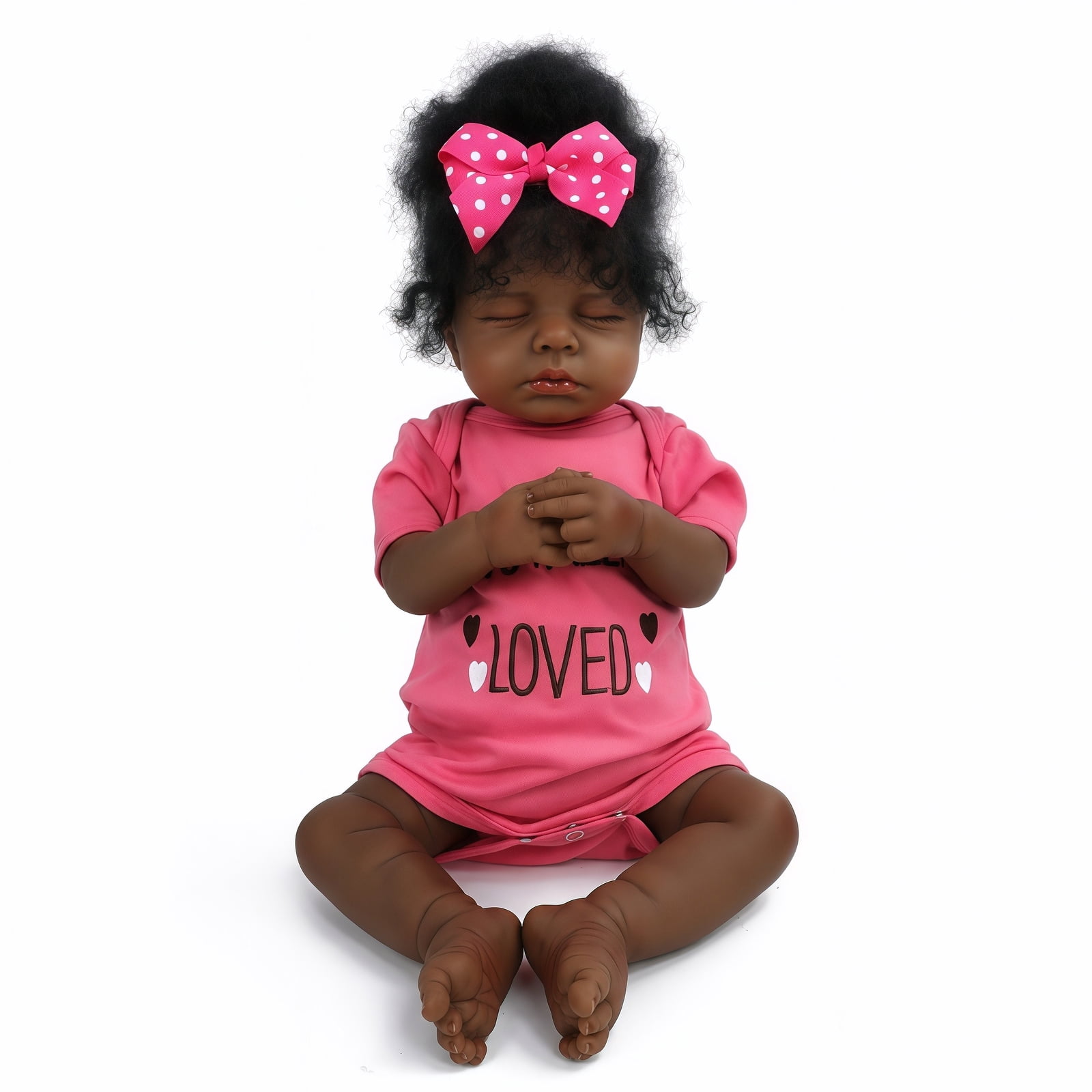 20 Inch Reborn Baby Doll Black Doll, Lifelike Baby Doll with Soft Cloth Body, Hand Rooted Curly Hair, Realistic African American Doll Toy for Kids Age 3+