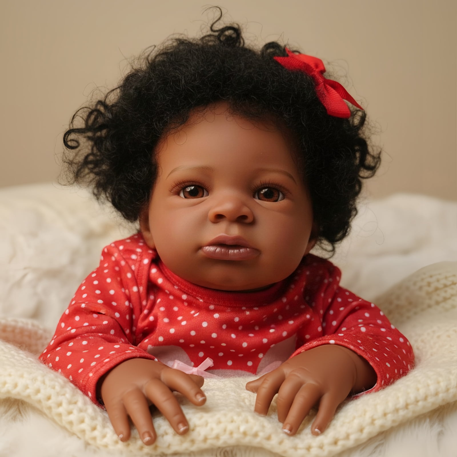 20 Inch Reborn Baby Doll Black Doll, Lifelike Baby Doll with Soft Cloth Body, Hand Rooted Curly Hair, Realistic African American Doll Toy for Kids Age 3+