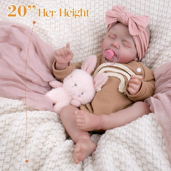 20 Inch Reborn Baby Doll - Hyper Realistic Lifelike Newborn Sleeping Girl with Rainbow Outfit, Soft Weighted Body Baby Doll for Christmas, Birthday