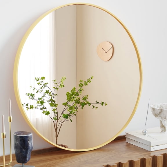 20 Inch Round Gold Bathroom Mirror - Shatterproof Aluminum Frame Wall Mirror, High-Definition Glass